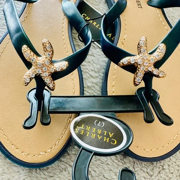 NWT! Charles Albert Navy Sandals with Starfish Accent !! - Picture 2 of 4